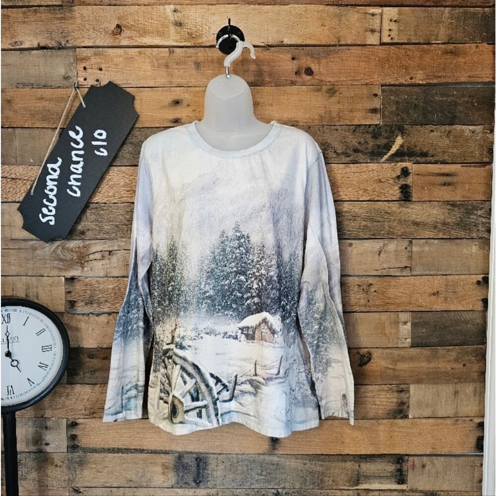 SALE-Bit & bridle women's long sleeve Winter Landscape shirt size xl